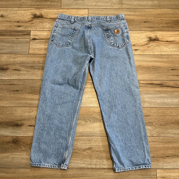 Men's Carhartt Relaxed Fit Denim Jeans SZ 40x30 Light Blue B460 LVB Work Casual - Picture 9 of 12